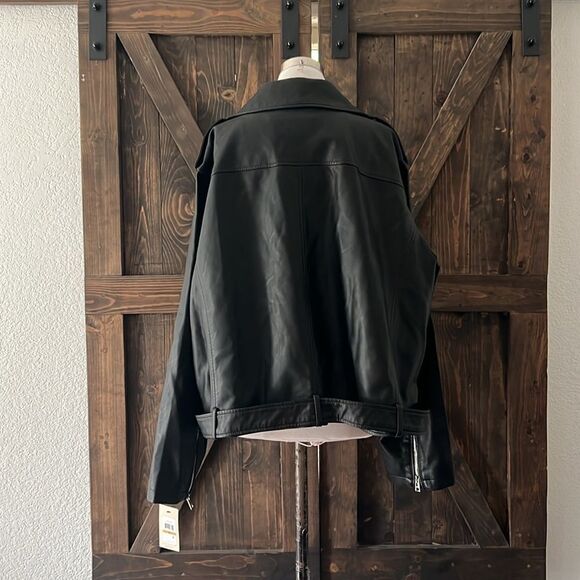 NWT Levi's  Faux Leather Belted Motorcycle Jacket - Black - Picture 6 of 16